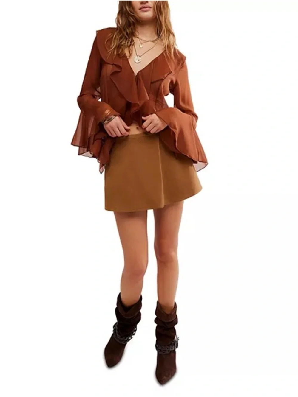 Free People NWT Festival  Paradise Found Faux Suede Skirt Skort Boho Cowgirl XL